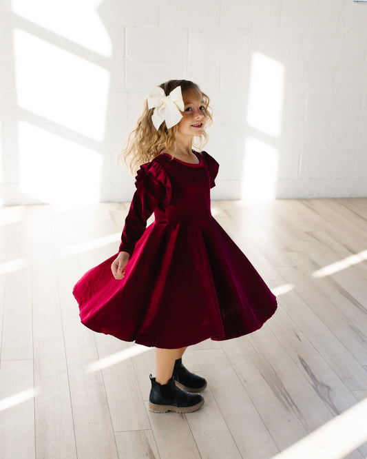 Velvet Ruffle Dress | Cranberry and Pine